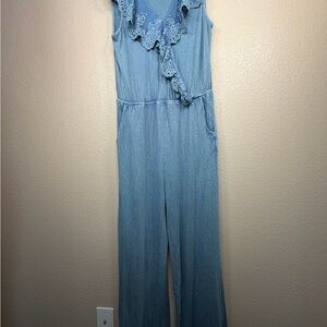 Soft Surroundings Light Blue Ruffled Jumpsuit